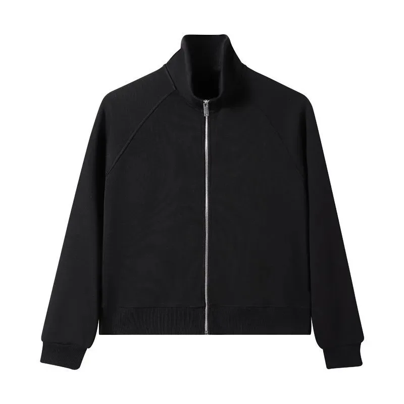 Women's American Solid Color Stand Collar Zip Up Sweatshirt Loose Casual Heavyweight Jacket