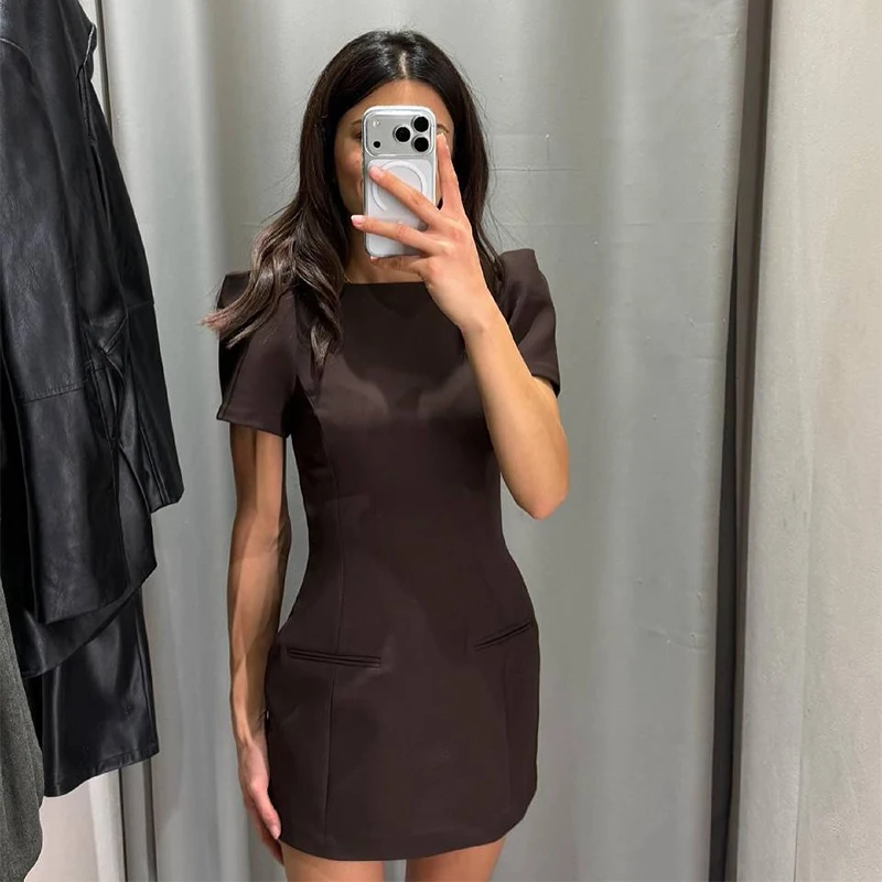 

Vintage Sophisticated Dress Elegant Stylish Ruched Versatile Modern Women Mini Dresses Office Commute Lady Chic Outfit