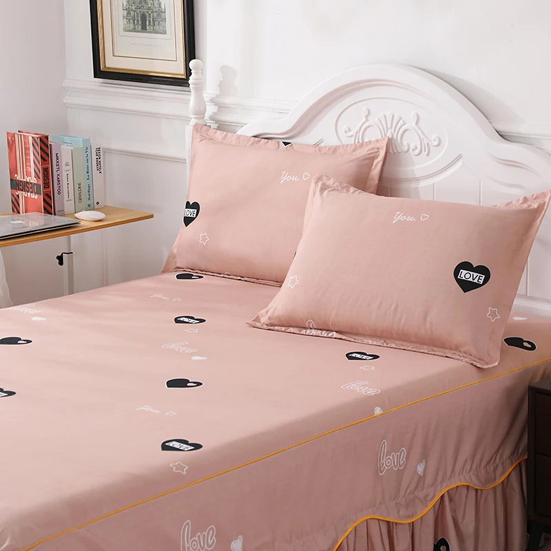 Heart Pattern Bed Skirt, Modern Polyester Fabric Ruffle Trim Bedding Set Bed Skirt All Season Suitable for Bedrooms, Guest Rooms