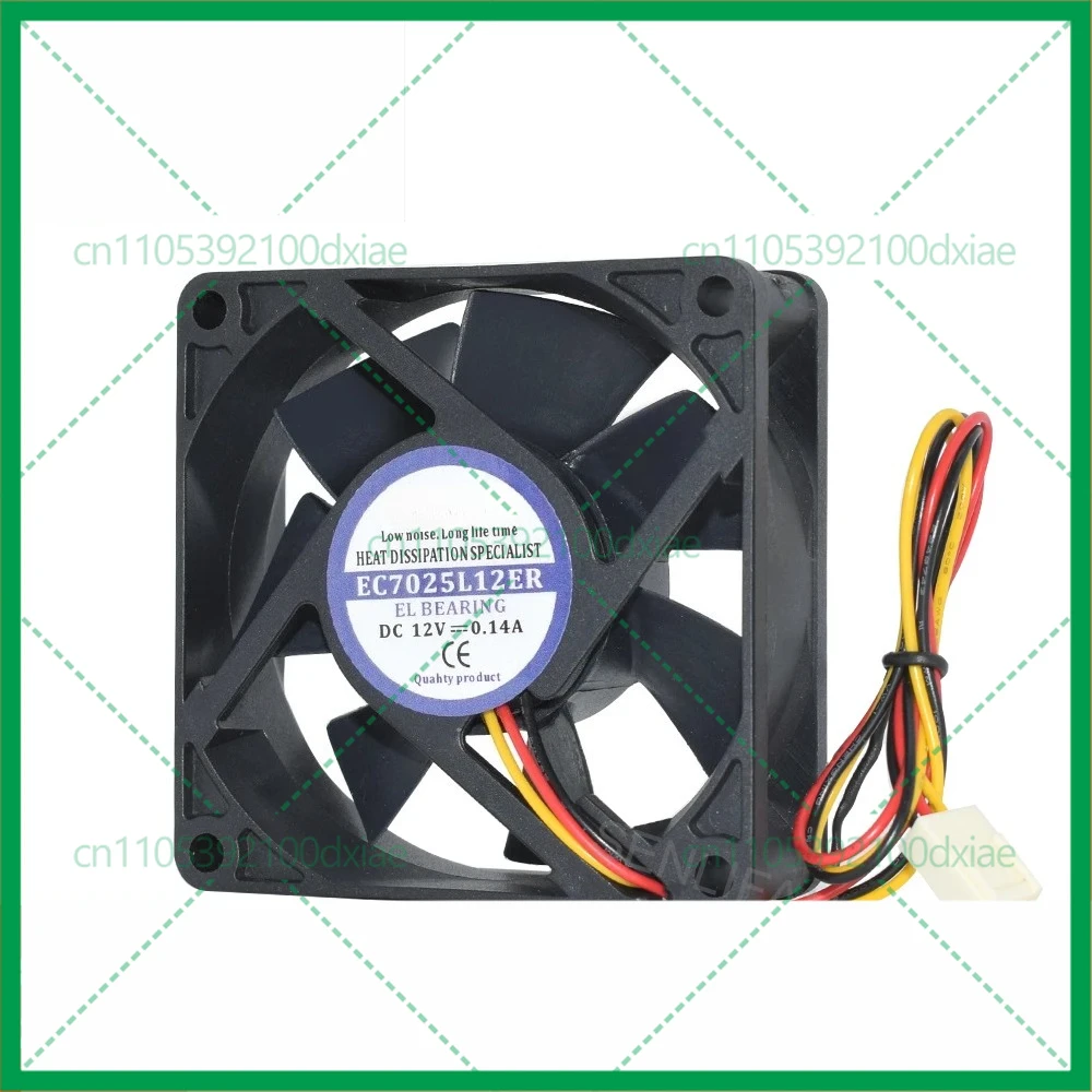 3pcs New 70mm Fan EC7025L12ER For EVERCOOL 7025 DC12V 0.14A Three-Wire Silent Heat Dissipating Cooling