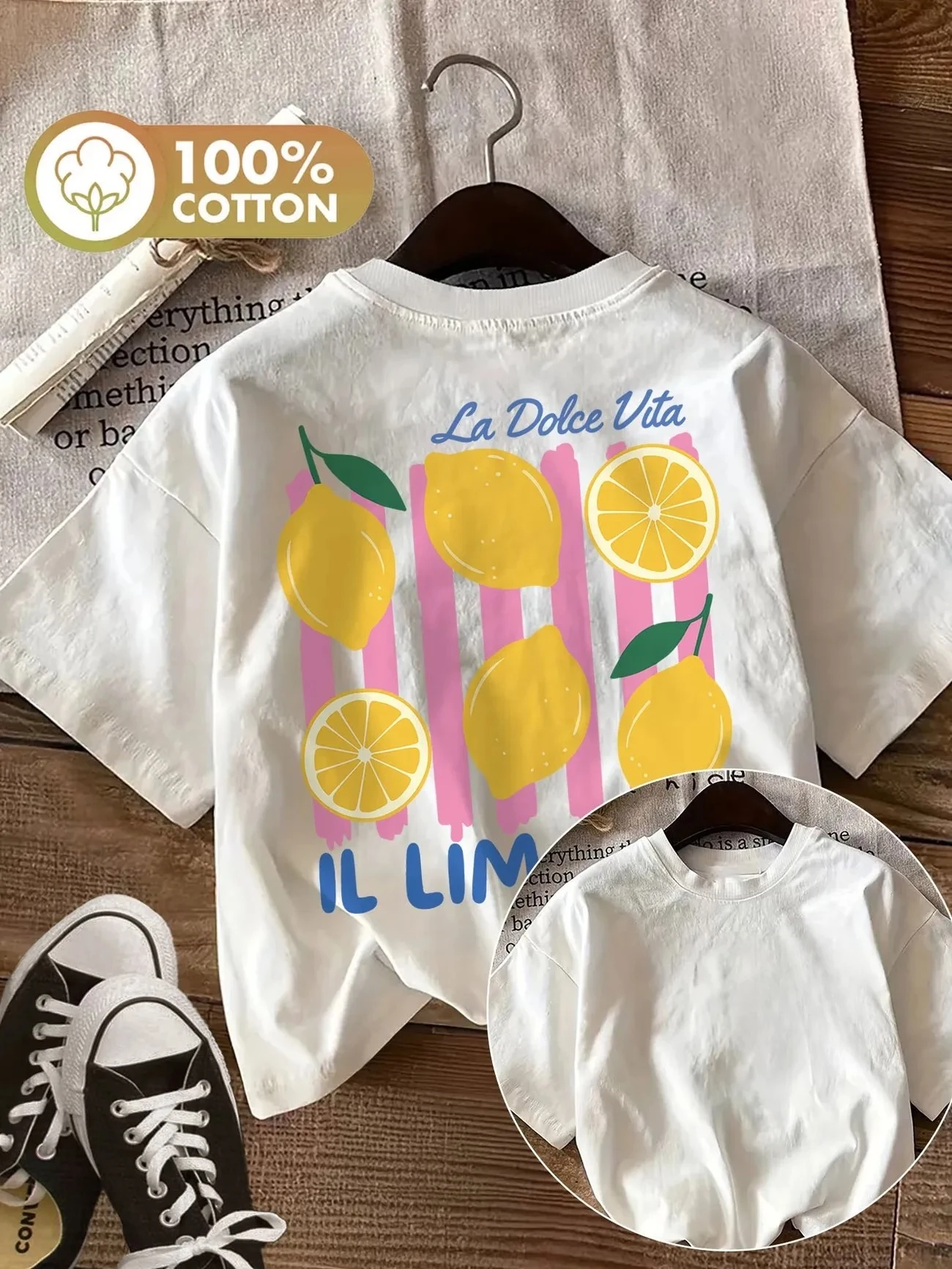 Retro Lemon La Dolce Vita Graphic Tops Cotton Women's Print T-Shirt Crew Neck Short Sleeve T Shirt Vintage Female Shirt Oversize