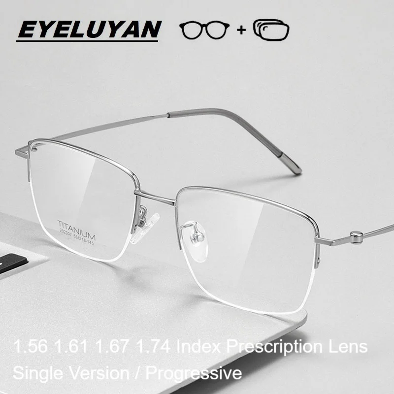 

EYELUYAN Prescription Glasses Men Women Titanium Semi Rim Square Optical Frame Anti Blue Progressive Eyewear Myopia Eyeglasses