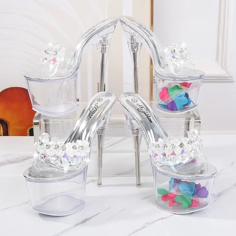 2025 كعب رقيق منصة مقاومة للماء 17cm20cm المنصة أحذية القطب أحذية الرقص ملهى ليلي أحذية شفافة