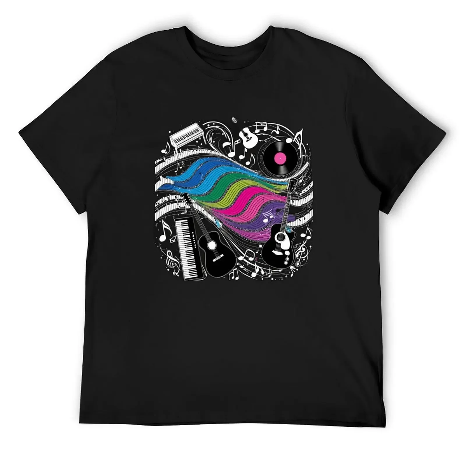 Vibrant Music-Themed Design with Colorful Sound Waves and Musical Elements T-Shirt anime tshirt quick drying Men's t-shirts