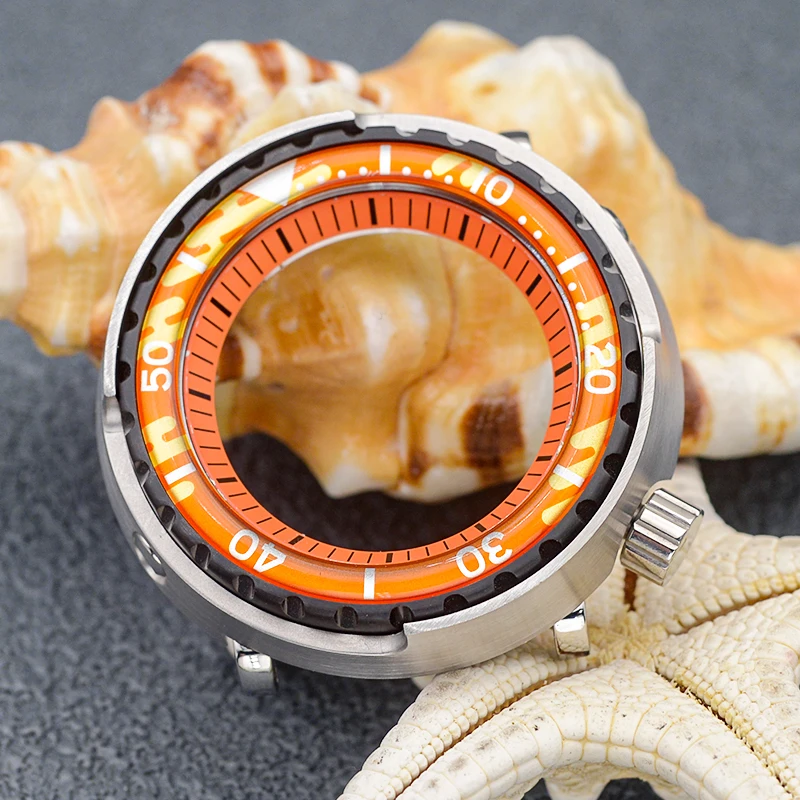 Cajas de reloj de atún enlatado para hombre, cristal de zafiro, relojes mecánicos, cubierta trasera inferior transparente para movimiento NH35, caja de reloj de buceo