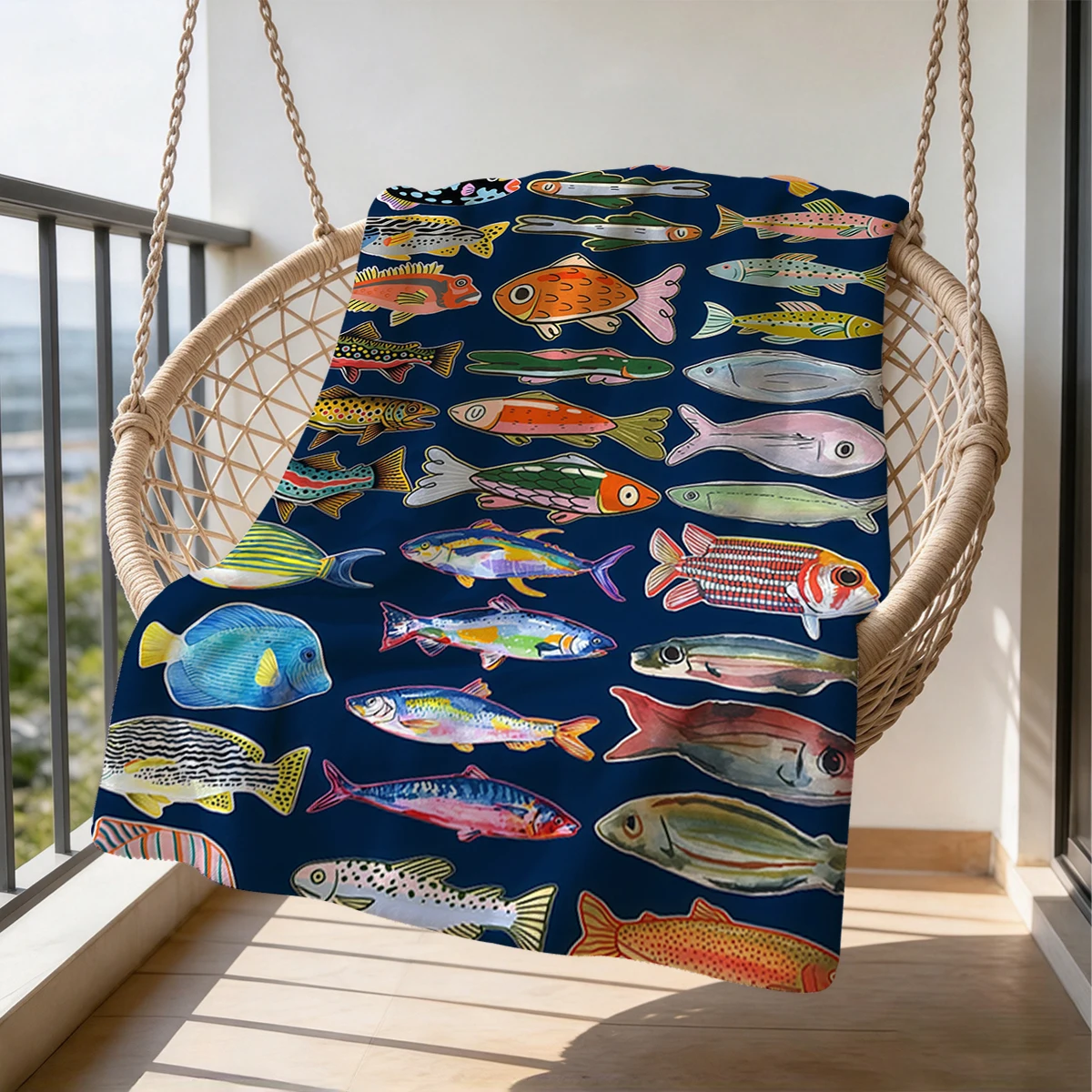 Vintage Fish Collection Flannel Blanket Warm Soft Halloween Christmas Couch Warm Cozy Decorative Decor Gift for All Season