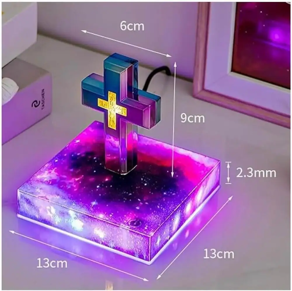 Levitating Cross Lamp Floating Bible Night Light Colorful Magnetic Levitation Cross Ornament Glowing Cross Light Home Desk Decor