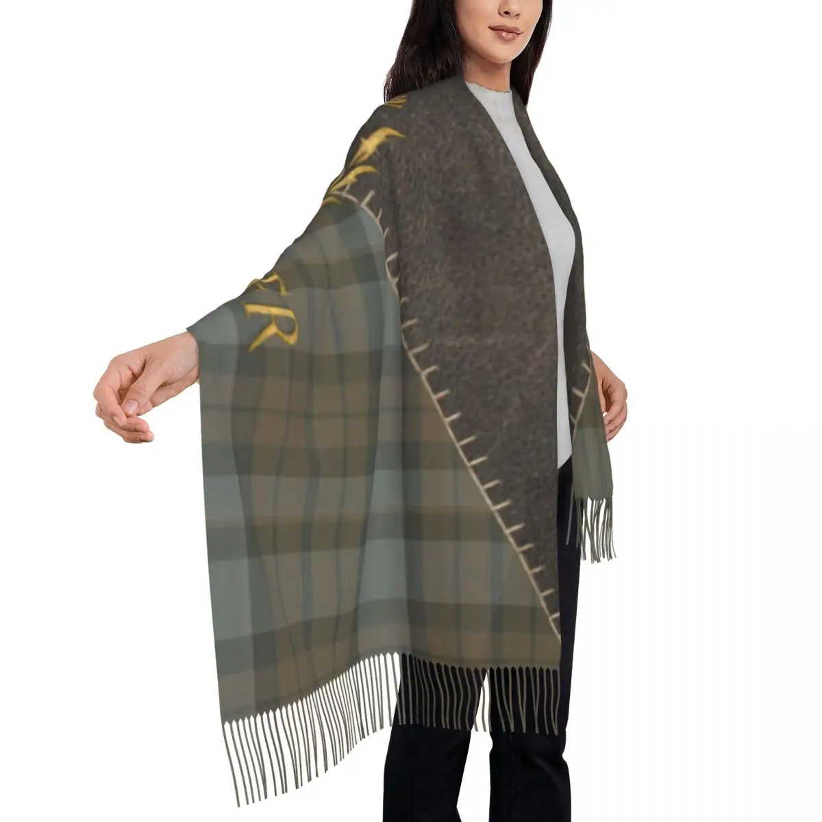 Personalized Print Outlander Leather And Tartan Scarf Women Men Winter Warm Scarves Scottish Art Shawls Wraps