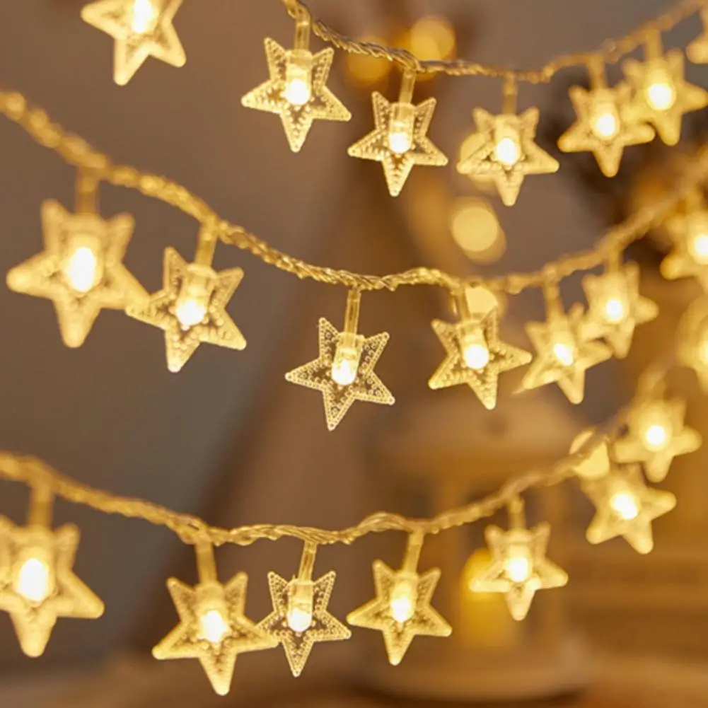 Guirnalda de luces LED con forma de copo de nieve y estrella navideña de 3m, iluminación decorativa colgante para interiores y exteriores, lámpara de ambiente de hadas para fiesta en el jardín