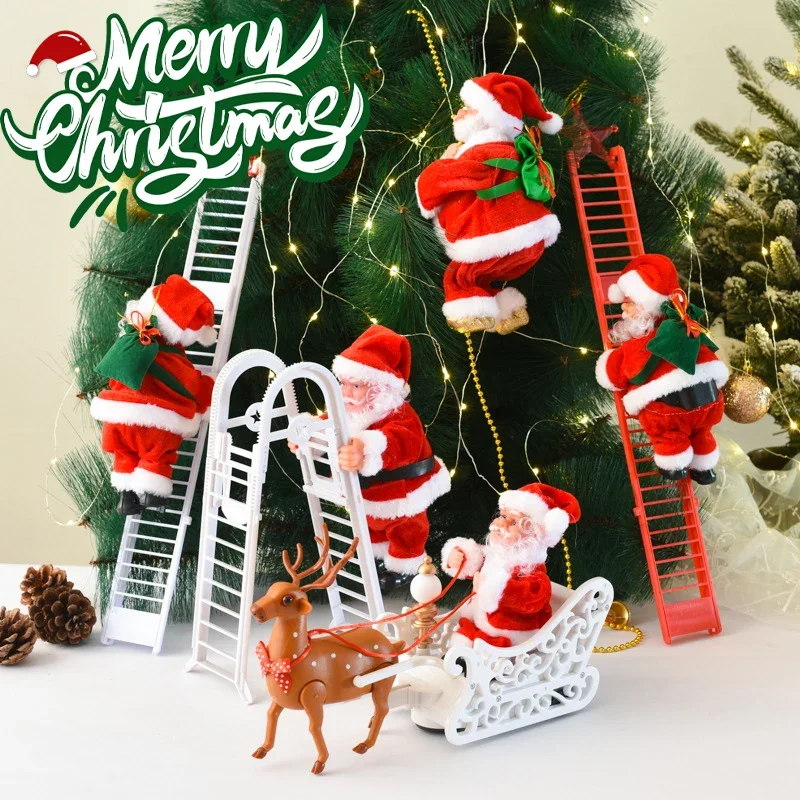 Christmas Decoration Electric Ladder Santa Claus Climbing Beads Christmas Children's Gifts Outdoor Courtyard Store Decoration