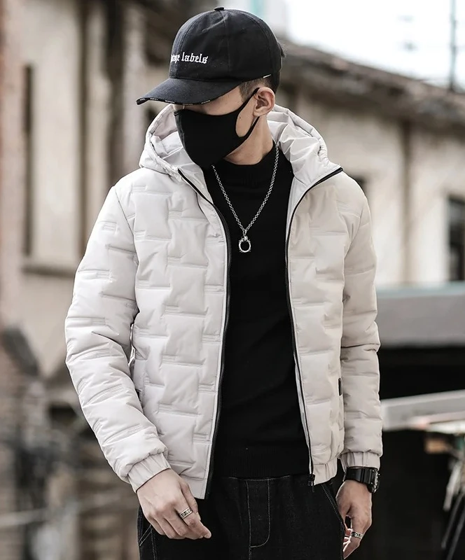 

Men's Winter Hooded Down Jacket Short Warm Windproof Casual Daily Cotton Padded Parka Coat Style