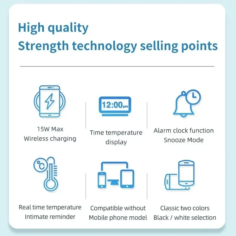Dudukan bantalan pengisi daya nirkabel, dengan jam Alarm termometer untuk iPhone 14 13 12 11 X Xiaomi Samsung 15W stasiun pengisian daya Cepat telepon