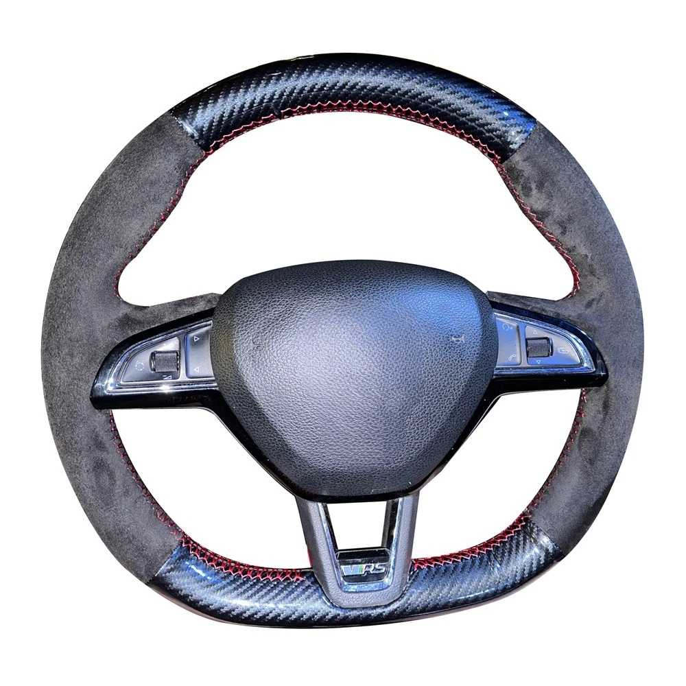 Car Steering Wheel Cover Anti-Slip Suede Carbon Fiber For Skoda Citigo Roomster Fabia Octavia Superb Karoq Rapid Car Accessories