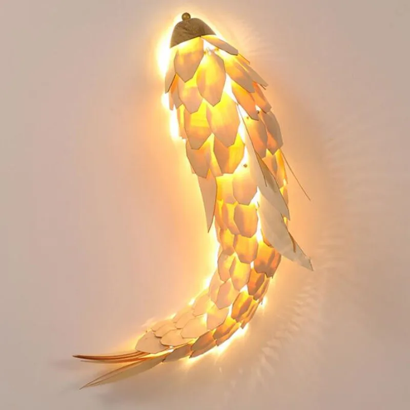 

Creative Handmade Chinese Style Wood Fish Wall Lamp Shine LED 12W Living Room Bedside Stair Lighting Decor Lamp Wall Sconces