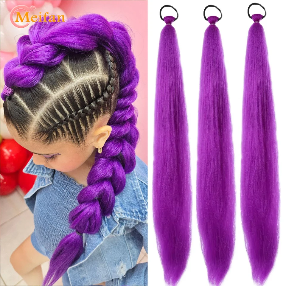 

﻿ Long Purple Ponytail Synthetic Wig Braided Ponytail Hairpiece Hip Hop clip in Hair Extension High Ponytail for Girl