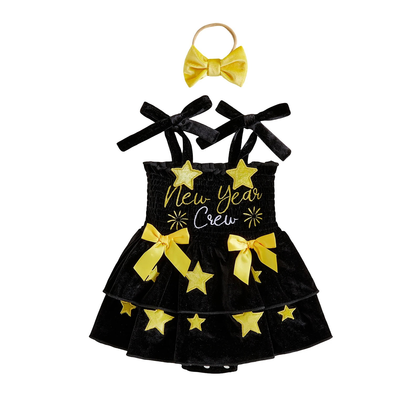 Baby Girl New Year Outfits Sleeveless Bowknot Romper Dress with Headband