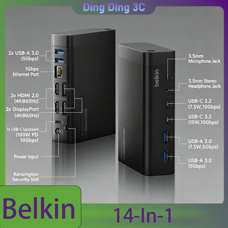 

Belkin Docking Station，USB Expansion Adapter，14-in-1，4K Multi-Screen Ultra HD Expansion，Mac Triple-Monitor Support