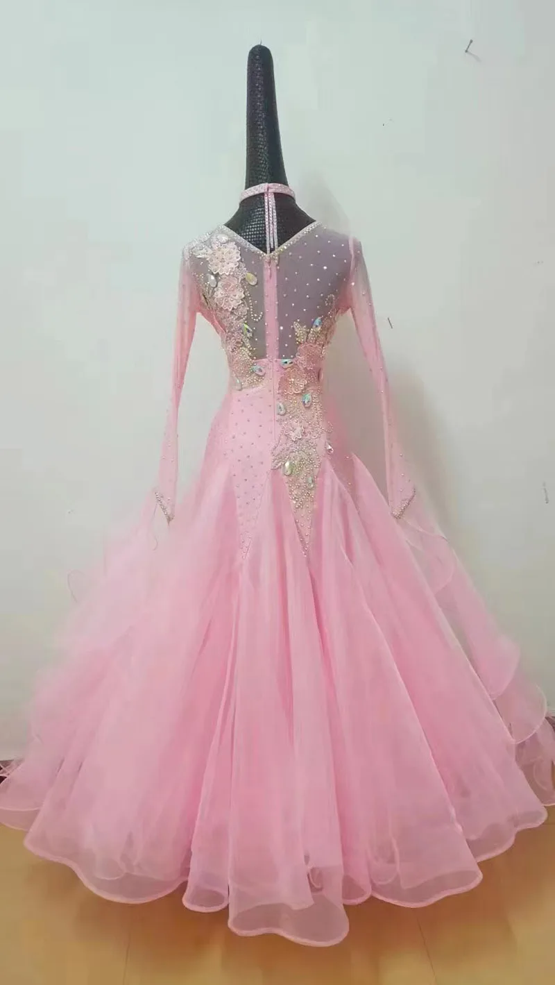 Adult Standard Ballroom Dancing Dress Pink Elegant Profession Ballroom Competition Dance Costume Lady Waltz Dance Dresses