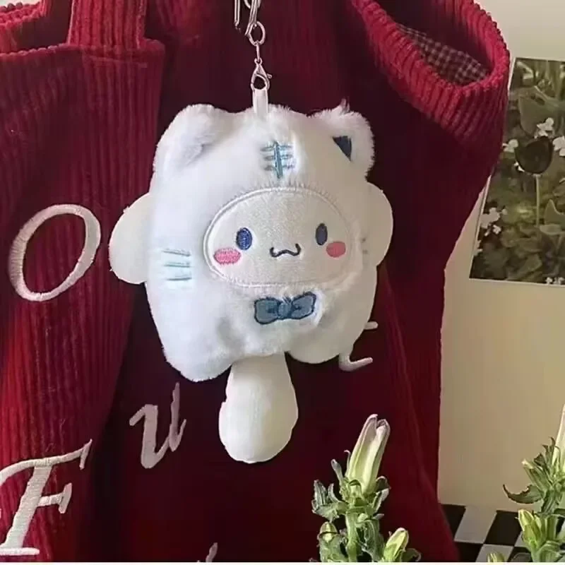 MINISO Sanrio Plush Keychain Hello Kitty MyMelody Kuromi Cartoon Animal Stuffed School Bag Pendant Backpack Decoration Doll