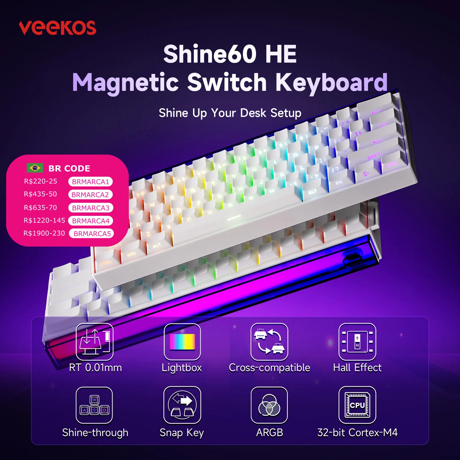 AKKO x Veekos Shine60 HE Magnetic Switch Keyboard 60% Rapid Trigger Keboard RT 0.01mm Snap Key Custom Keyboard for Esports Gamer