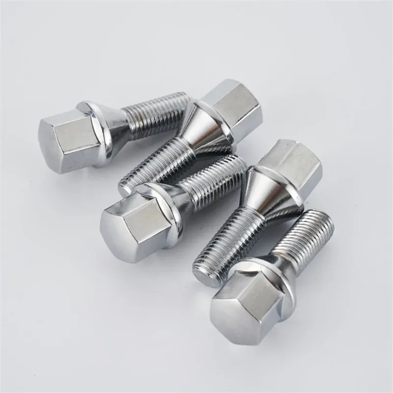 4PCS M12x1.25 Cone Shaped Wheel Lug Bolts 26 28 35 40 45 50mm Shank for Peugeot Fiat Alfa Romeo Suzuki Lancia 17mm Hex Lugs Nuts