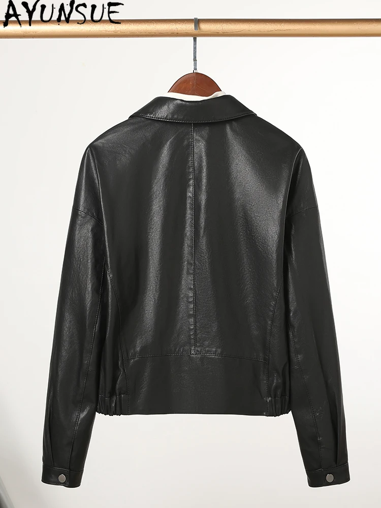 AYUNSUE 100% Oryginalna Skórzana Kurtka Damska z Owczej Skóry Jesień 2025 Luźna Kurtka Skórzana Odzież Damska Wysoka Jakość 가죽자켓 여성