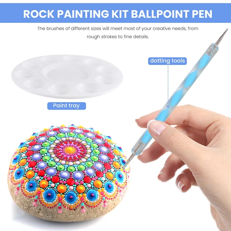 Mandala Dotting Stencil Tools Rock Painting Kit Ball Stylus Dotting Tools Include Stencil, Paint Tray (17 Pack)