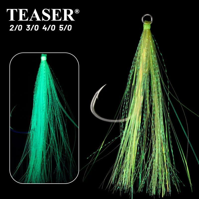 TEASER 3 teile/beutel HK029 2/0 3/0 4/0 5/0 UV Hohe Reflektierende Helle Weiche Draht Angelhaken High Carbon schwere Jigging Assist Haken