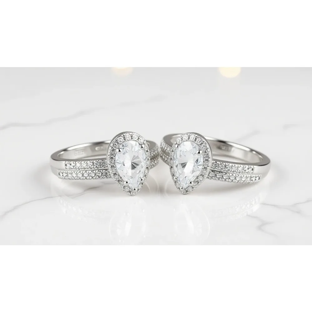 

Комплект обручальных колец из стерлингового серебра с фианитом в форме капли, 1,5 карата, для женщин, размеры 3-11