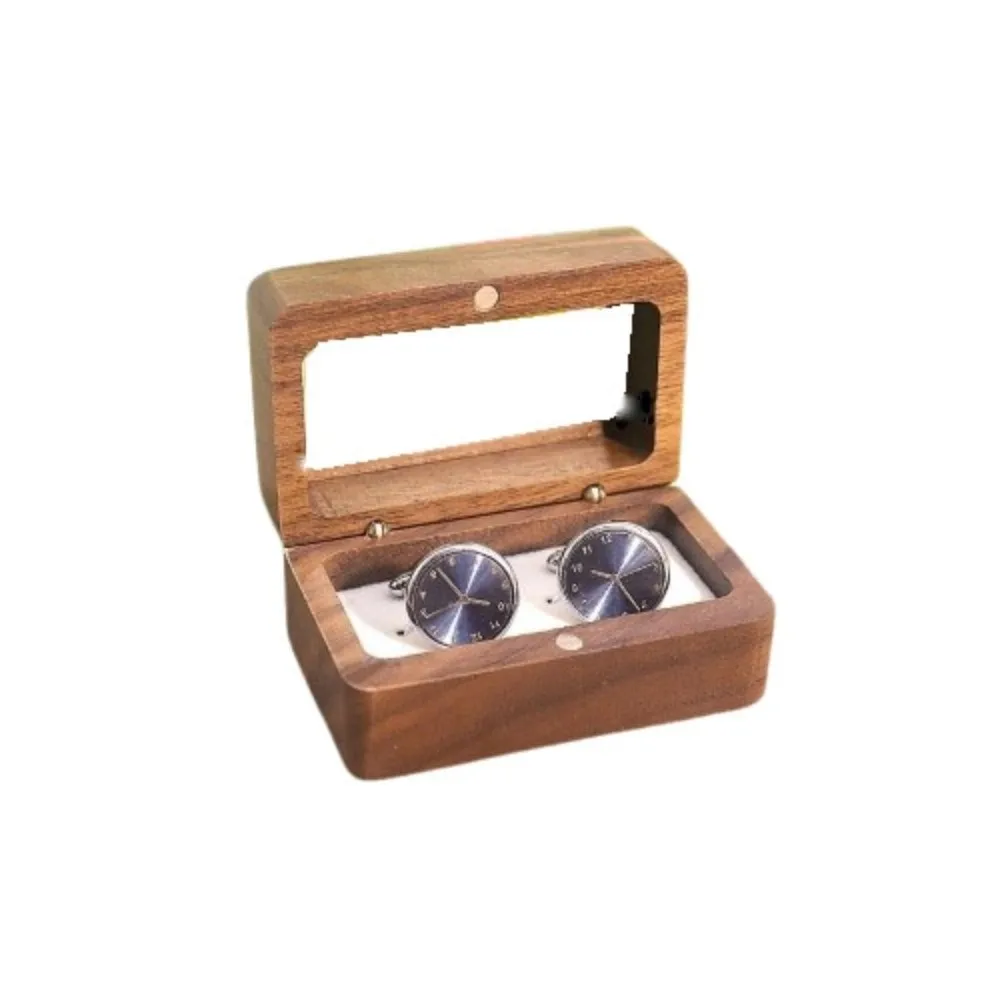 Double Slot Wooden Ring Box Rectangular Opening Window Black Walnut Cufflinks Box Exquisite Dustproof Jewelry Ring Holder