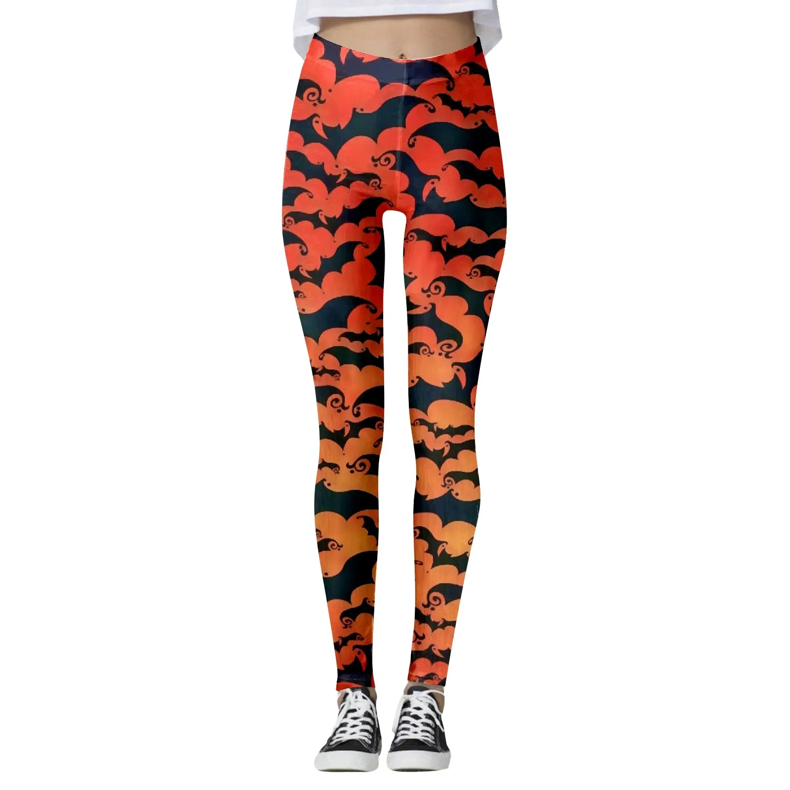 Ladies Leggings Spring Autumn Cartoon Bat Pumpkin Print Skinny Pants Girls Pencil Pants Kids Trousers Children Halloween Clothes