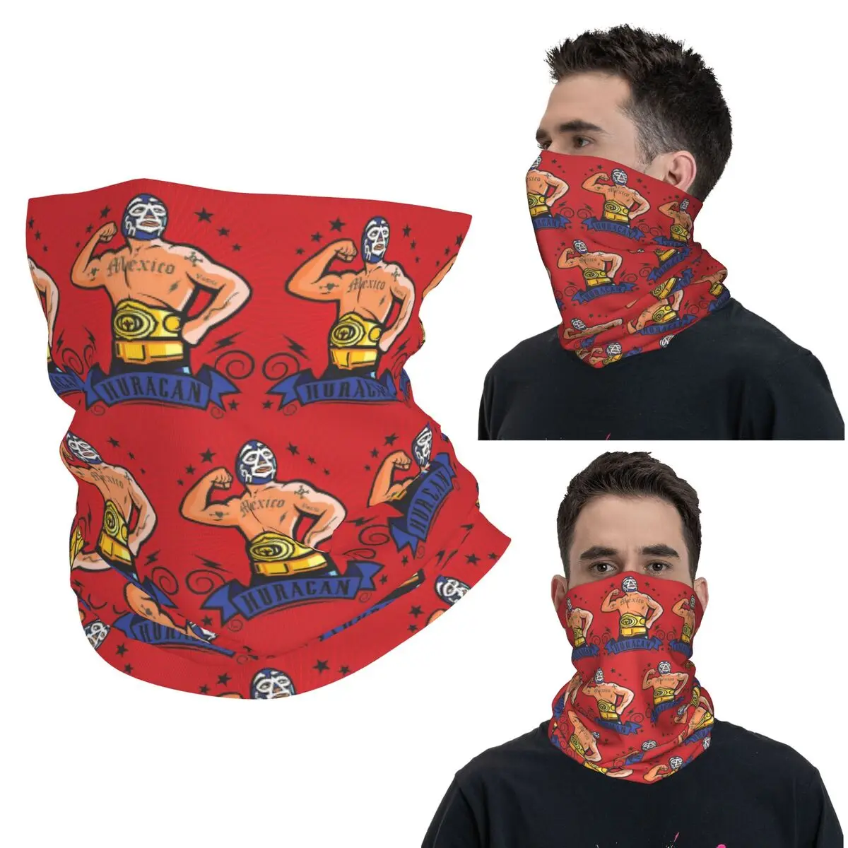 

Красочный мексиканский борца Luchador, бандана на шею, шарф с принтом, теплый головной убор для верховой езды, унисекс, для взрослых, ветрозащитный