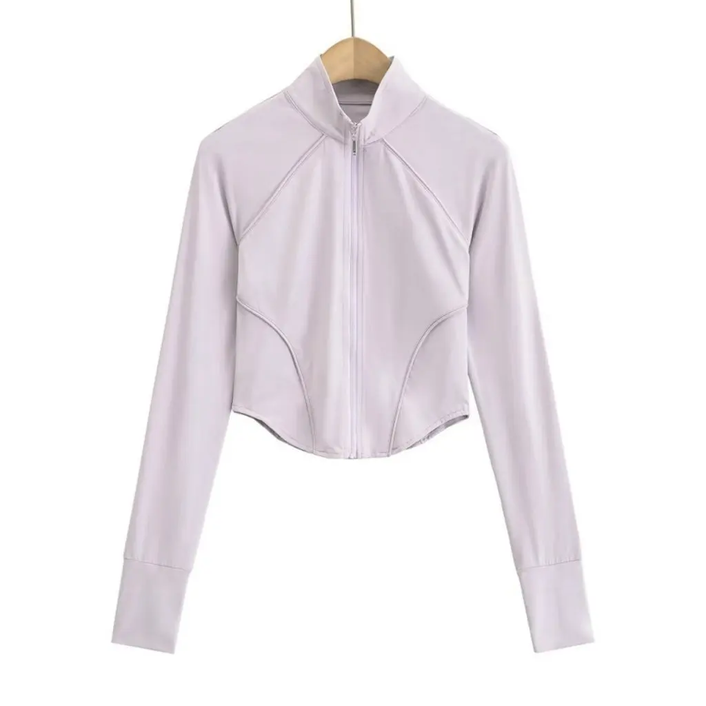 

Women's Slim-Fit Zipper Cardigan Trendy Stand-Up Collar Solid Color Sun Protection Long-Sleeve Jacket for Spring/Autumn
