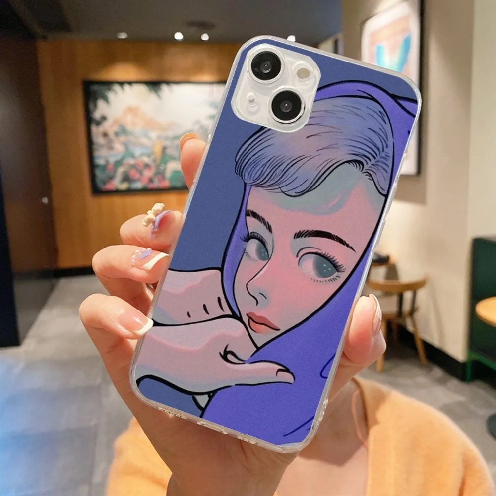 Actress A-Audrey H-Hepburn Phone Case For Iphone 16 15 11 13 14 Pro Max 7 8 Plus X Xr Xs Max 16pro 12mini Transparent Cover