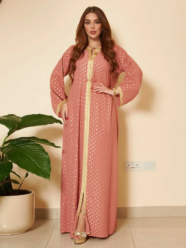 Autumn Polka Dot Party Dress for Women Abaya Split Muslim Long Sleeve Robe India Abayas Dubai Turkey Longue Vestidos Largos 2023