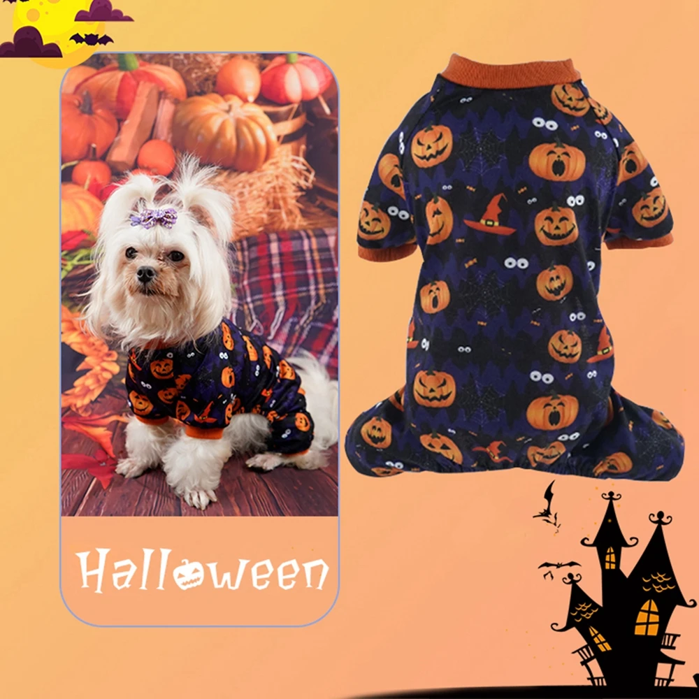 Halloween Skeleton Dog Costume Velvet Pajamas Pet Clothes Doggie PJS Puppy Onesie Doggy Outfits Cat Jumpsuits