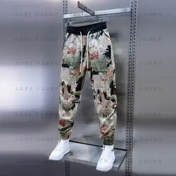 2024 Men Harem Pants Print Retro casual beach trendy Joggers Cotton Trousers Men Baggy Loose Chinese Style Men Casual Pants