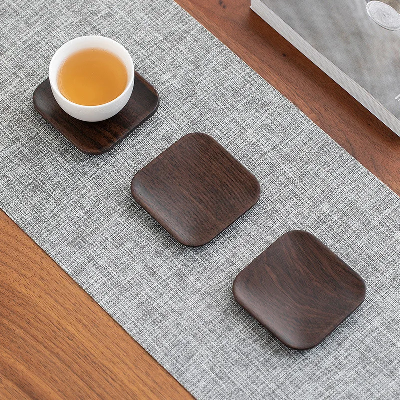 Ebony Rosewood Pear Solid Wood Coasters Zen Kung Fu Tea Coaster Heat Insulation Waterproof Non-Slip Mats Things for The Kitchen