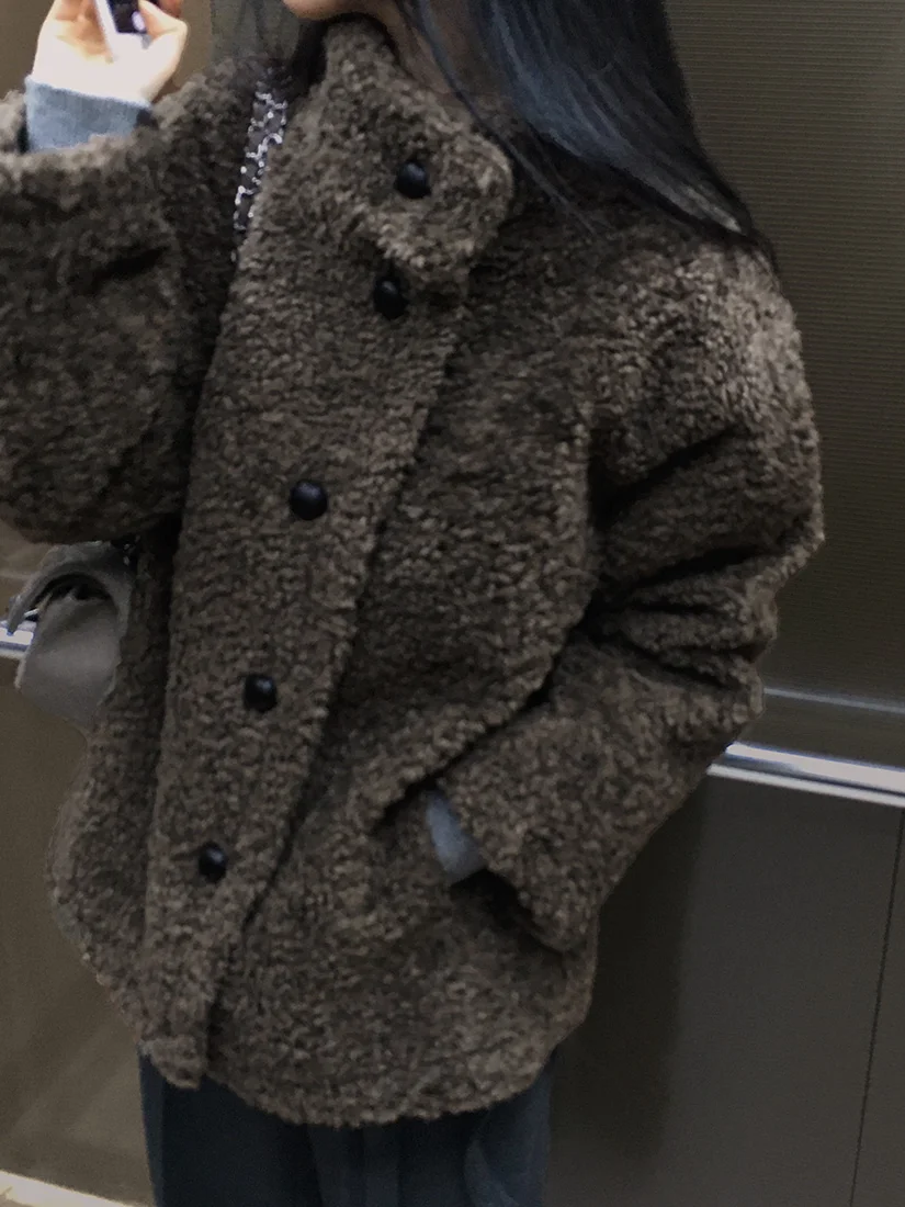 Retro Style Stand Collar Warm Loose Fur Wool Blend Coat Women's Mid-Length Woolen Coat Korean Style Spring Autumn Winter