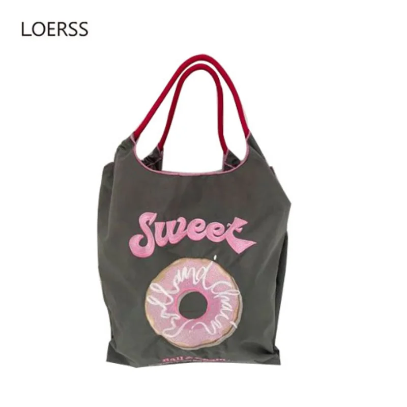 LOERSS Fashion Embroidered Shopping Bags for Women Cute Colorful Tote Bag Large Capacity Japan Ball Chain New Deisgner