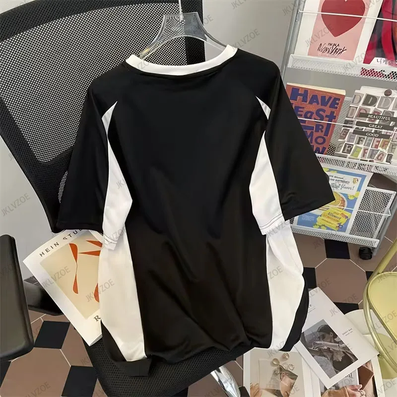 New Summer American Vintage Motorcycle Short Sleeve Women T-shirt High Street Fashion Brand Color Matching Unisex T-shirt