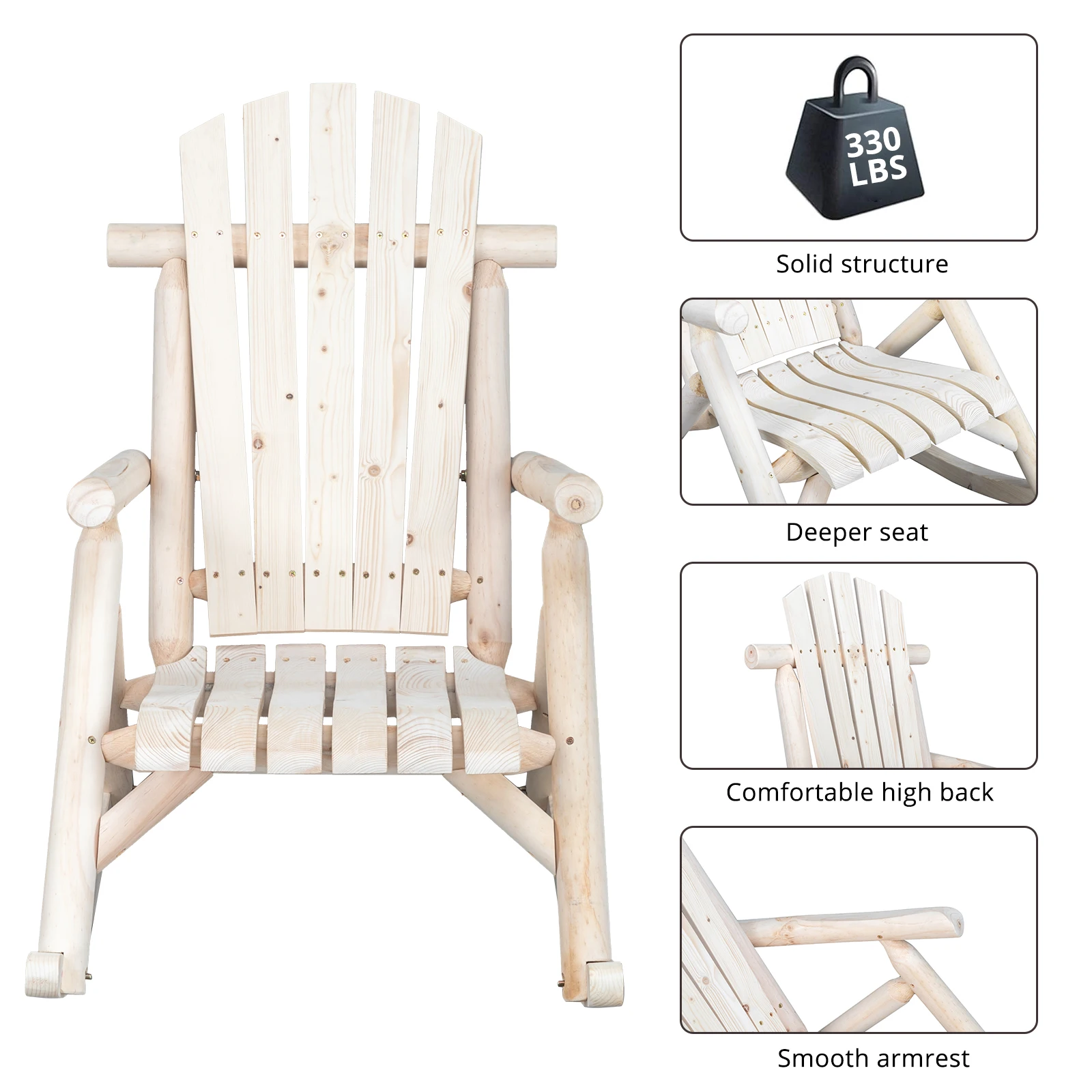 

65*95*96cm Outdoor Courtyard Fir Wood Rocking Chair Log Color