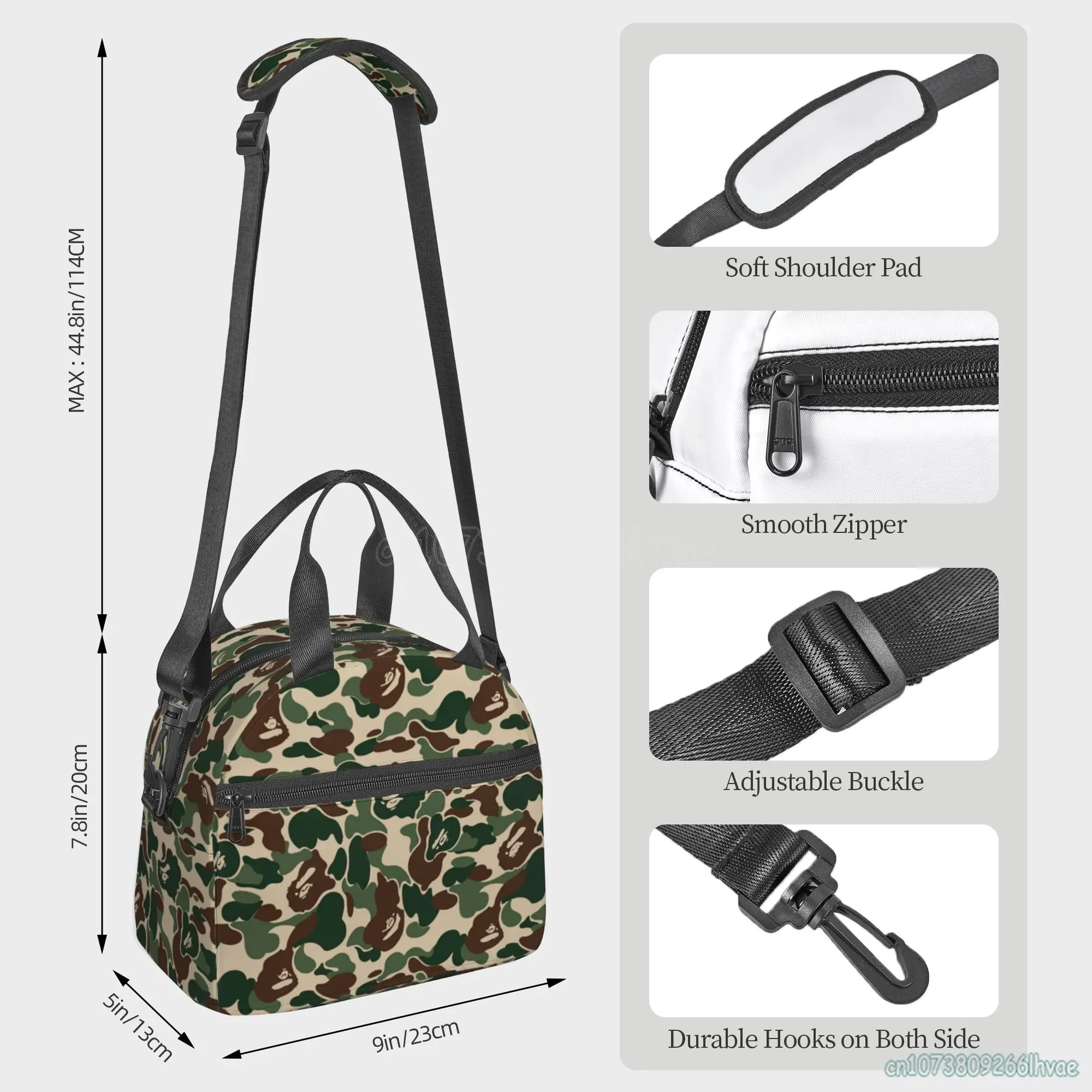 Camo Print Thermal Lunch Bag Men Women Warm Cooler Insulated Lunch Boxes Bento Tote for Adults Kids Office School Picnic Travel