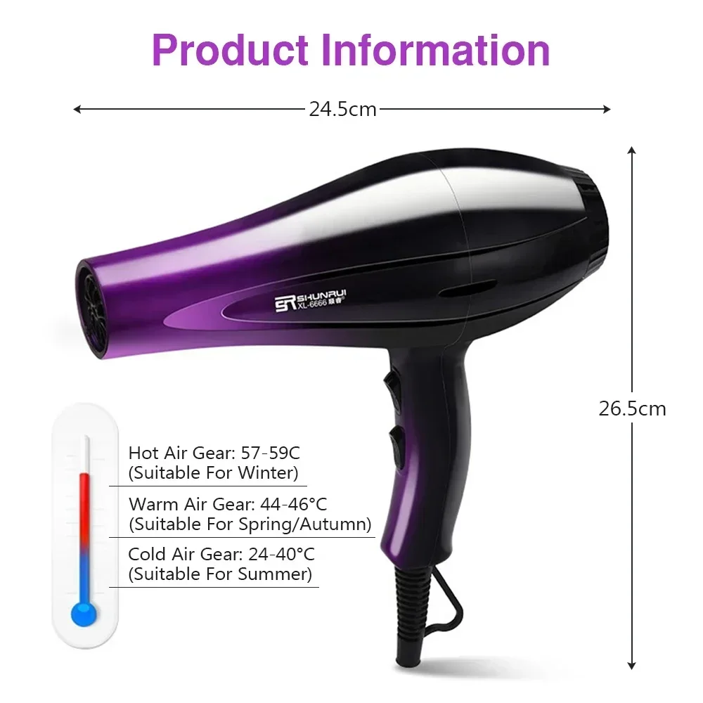 Secador de pelo 2200W, potente secador de pelo profesional, calentamiento rápido, ajuste frío y caliente, secador de aire iónico con colector de aire