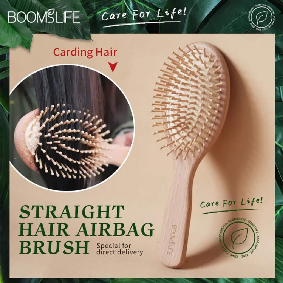 

BOOMSLIFE Personalized Wood Hair Brush Women Head Scalp Massage Wide Tooth HairBrush Barber Combs Brosse Cheveux Femme Hair Comb