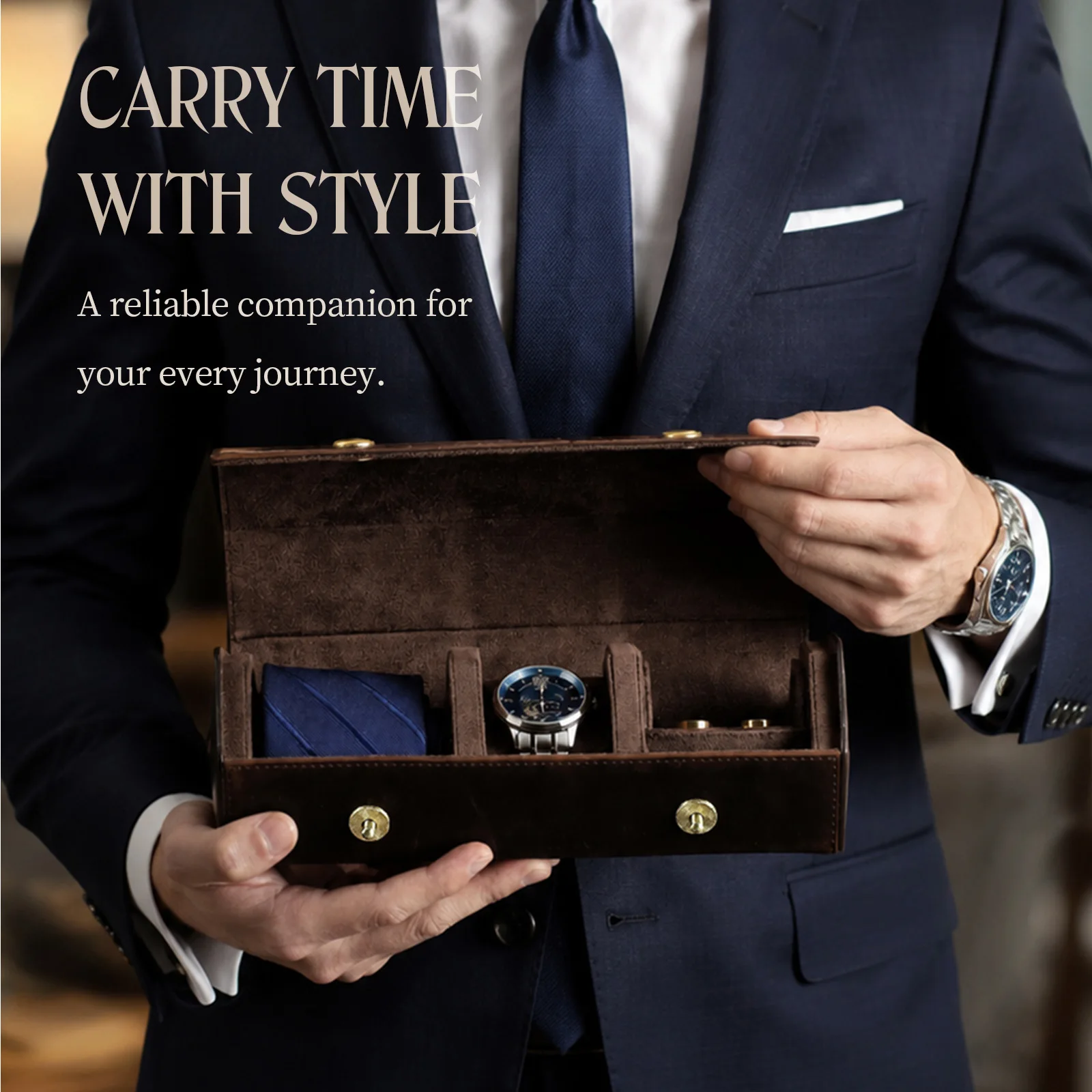 CONTACT'S FAMILY Vintage Genuine Leather Watch Travel Case Tie Cufflinks Jewellery Storage Box Travel Jewelry Portable Organizer