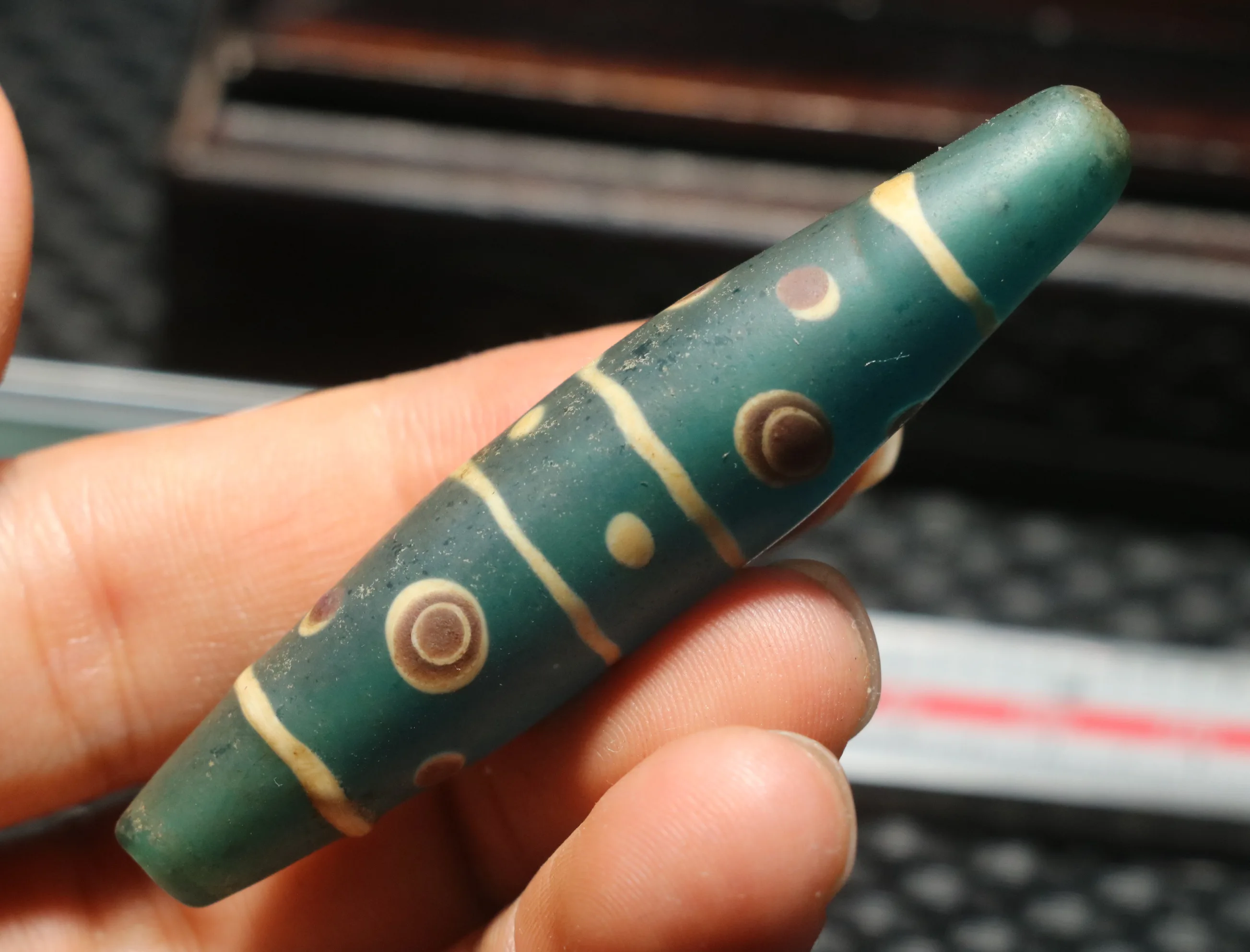 

AS2 Ultra Magic Energy Tibetan Old Colored Glaze Dragonfly Eyed Wide Hole Cool Apperance L Bead Big Treasure Talisman Pendant