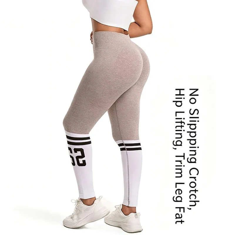 Summer Stripe Number Patchwork Women's Yoga Pant Seamless High Elastic Resistant Gym Training Walking Casual Sport Leggings