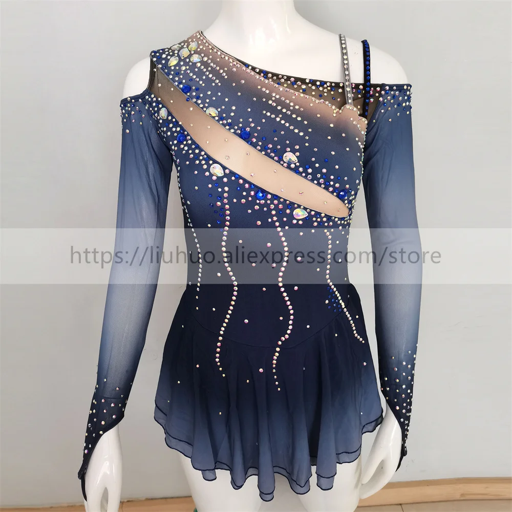 LIUHUO Women Aldult Girl Customize Costume Performance Competition Leotard Ice Figure Skating Dress Dance Roller Gray Gradient