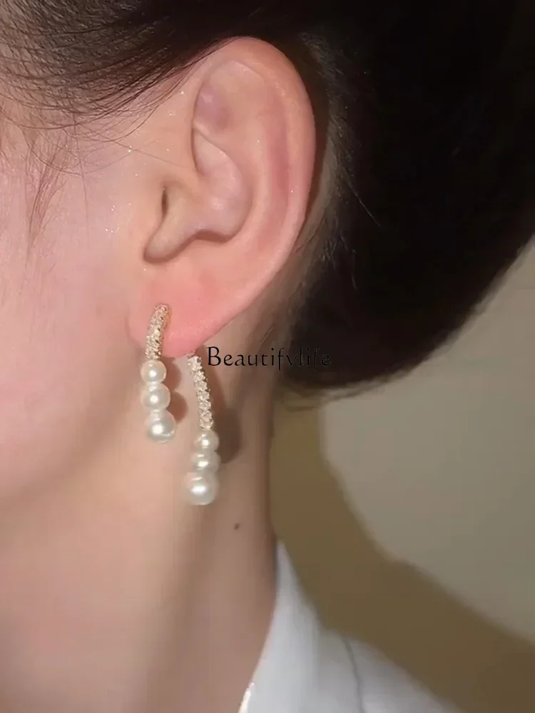 Pearl Front and Rear Wear Flexible Earrings Female Special Interest Light Luxury Earrings 2024 New